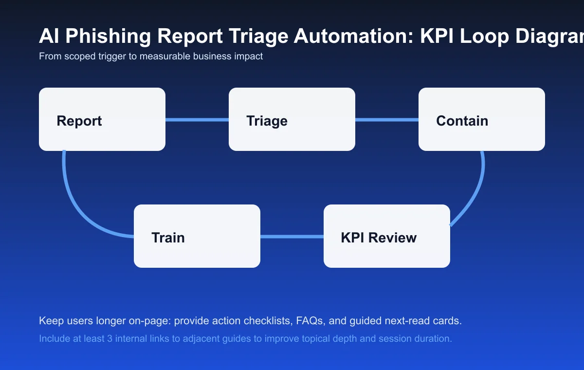 AI Phishing Report Triage Automation process diagram and KPI loop