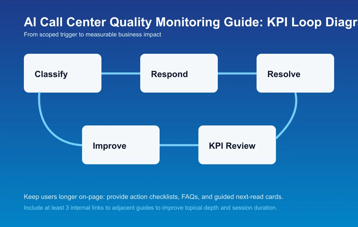 Call Center Quality Monitoring Guide process diagram and KPI loop