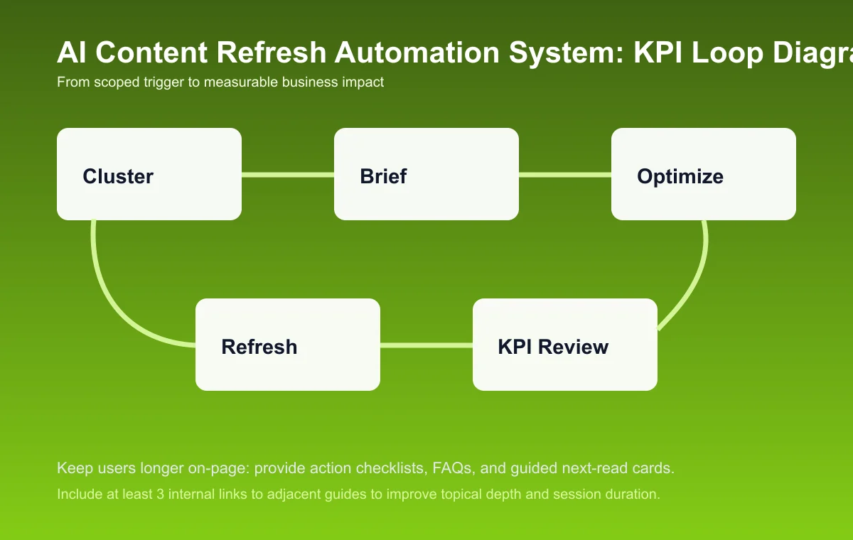 Content Refresh Automation System process diagram and KPI loop