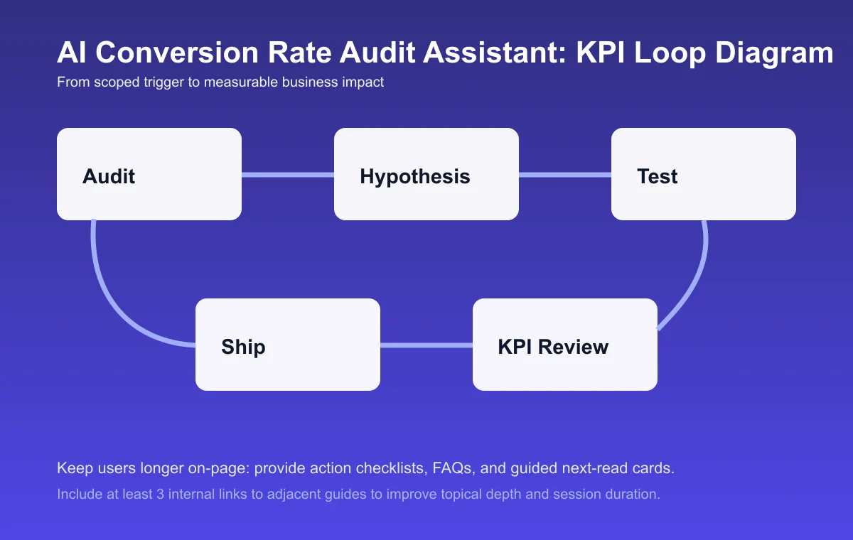 Conversion Rate Audit Assistant process diagram and KPI loop