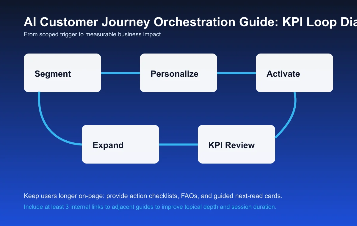Customer Journey Orchestration Guide process diagram and KPI loop