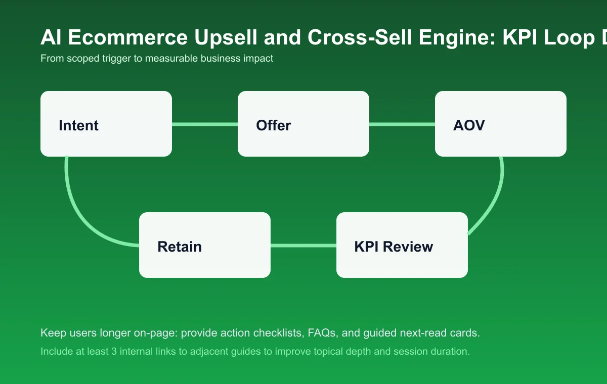 Ecommerce Upsell and Cross-Sell Engine process diagram and KPI loop