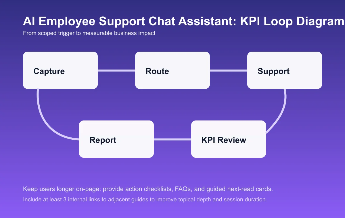 Employee Support Chat Assistant process diagram and KPI loop