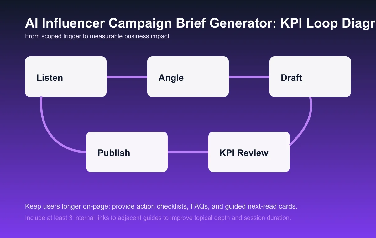 Influencer Campaign Brief Generator process diagram and KPI loop