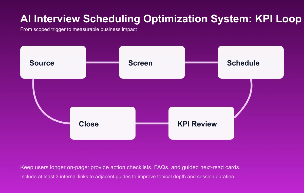 Interview Scheduling Optimization System process diagram and KPI loop