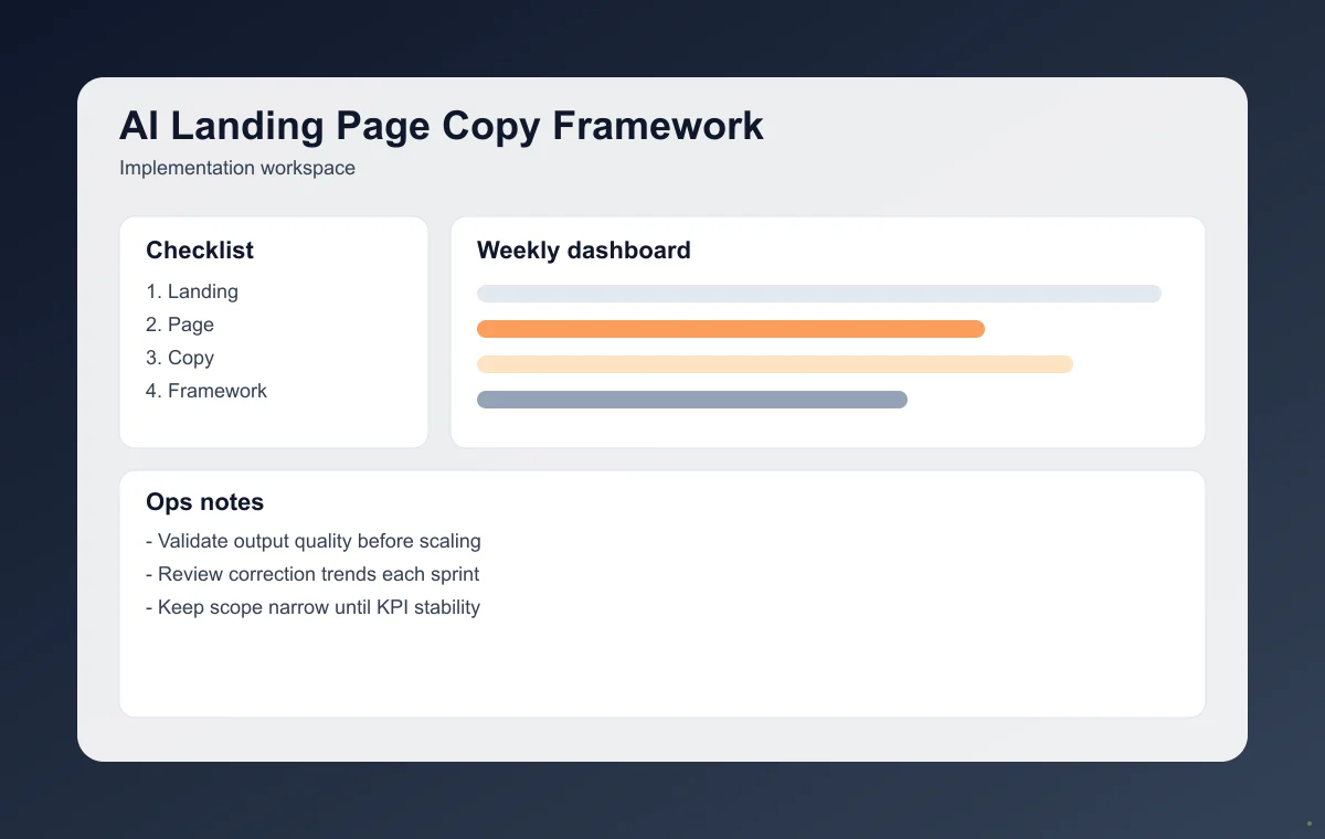 Editorial workspace image for landing page copy review board