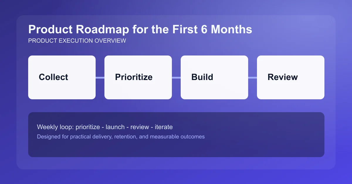 Product Roadmap for the First 6 Months visual overview