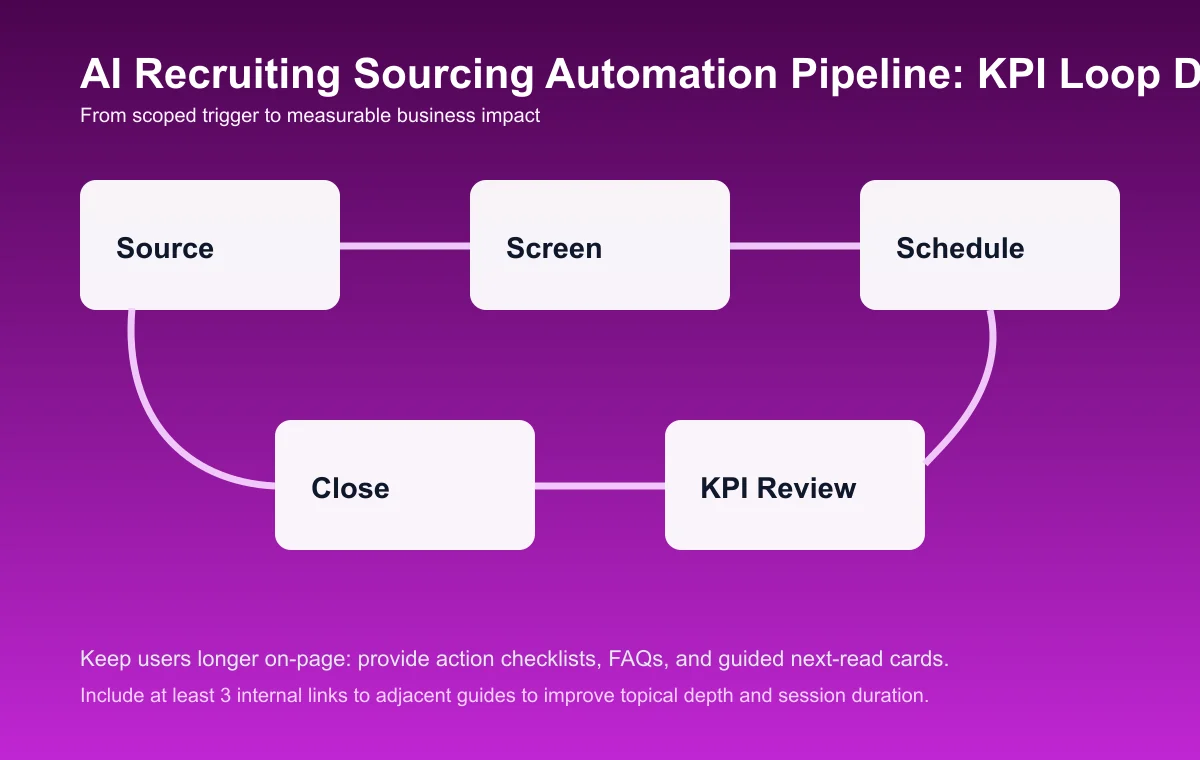 Recruiting Sourcing Automation Pipeline process diagram and KPI loop