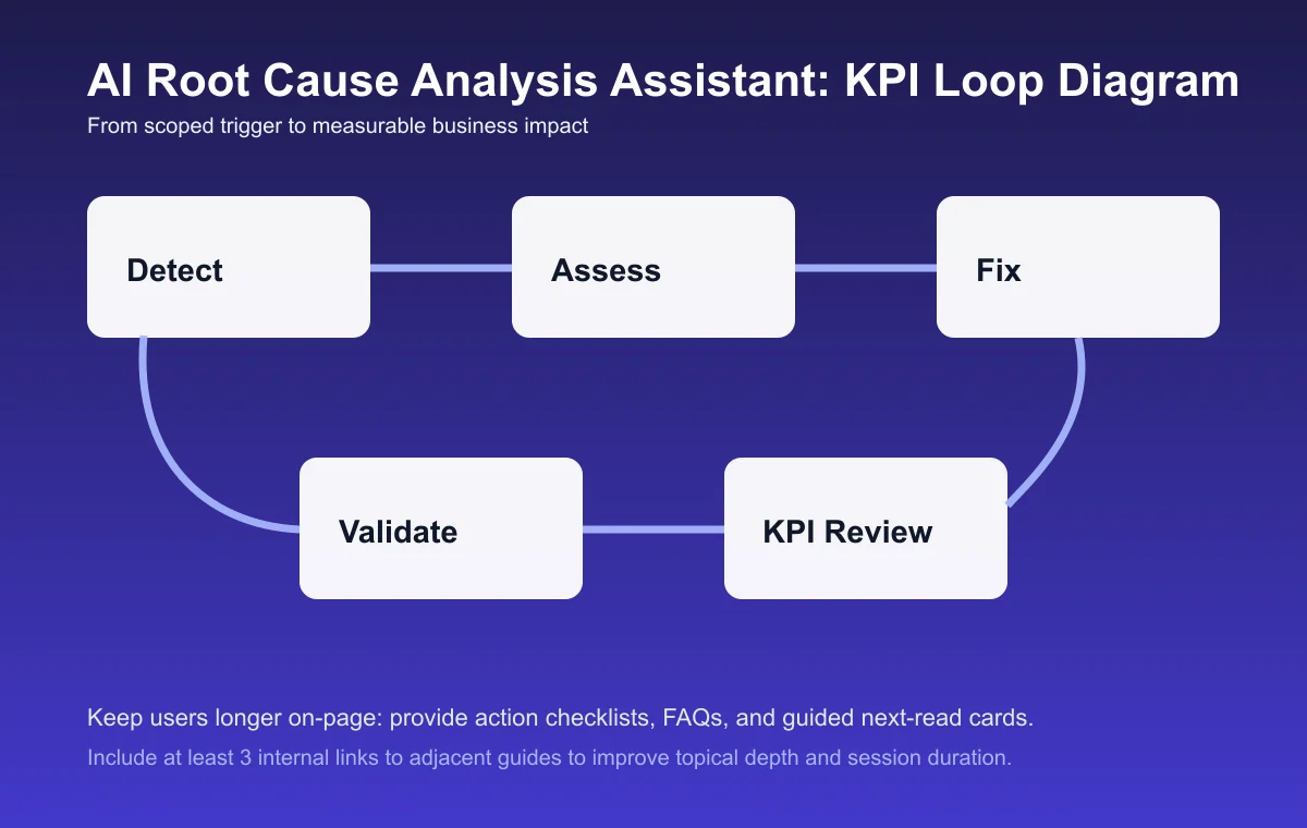 Root Cause Analysis Assistant process diagram and KPI loop