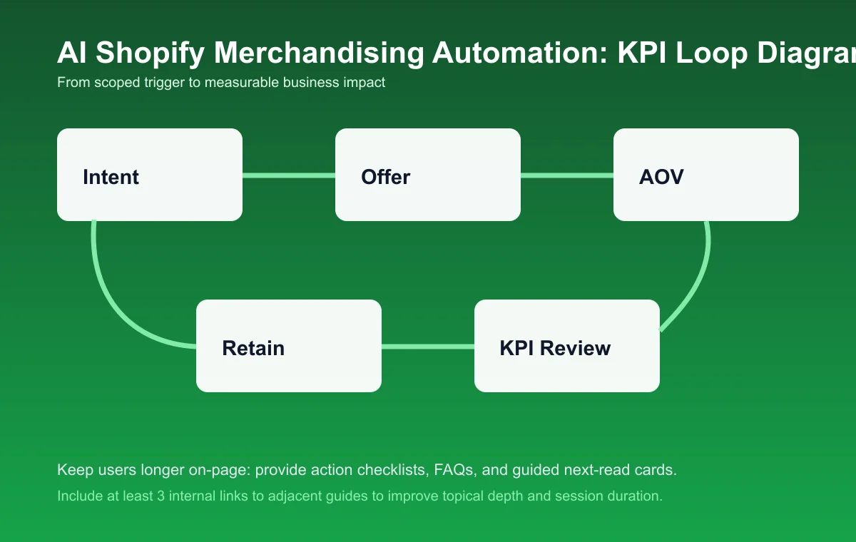 Shopify Merchandising Automation process diagram and KPI loop