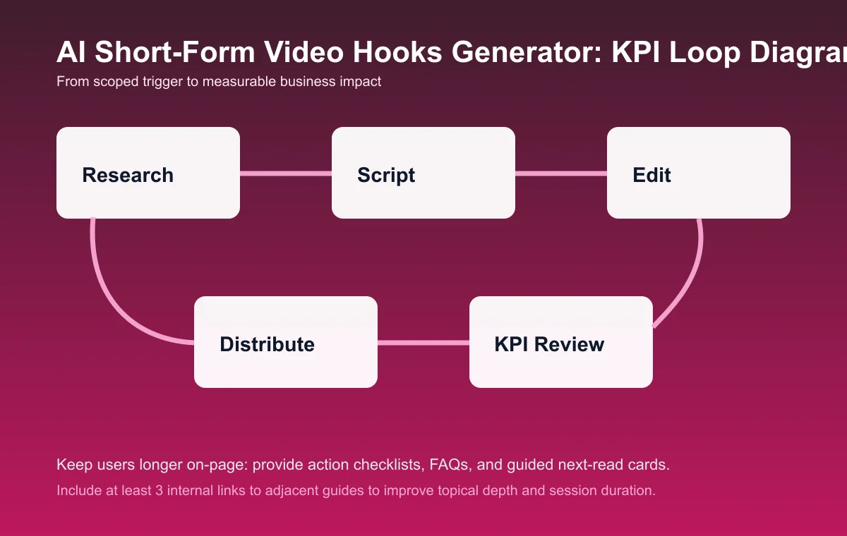 Short-Form Video Hooks Generator process diagram and KPI loop